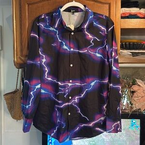 Ouku Black and Purple Lightning Print Men's t shirt buttons down size S